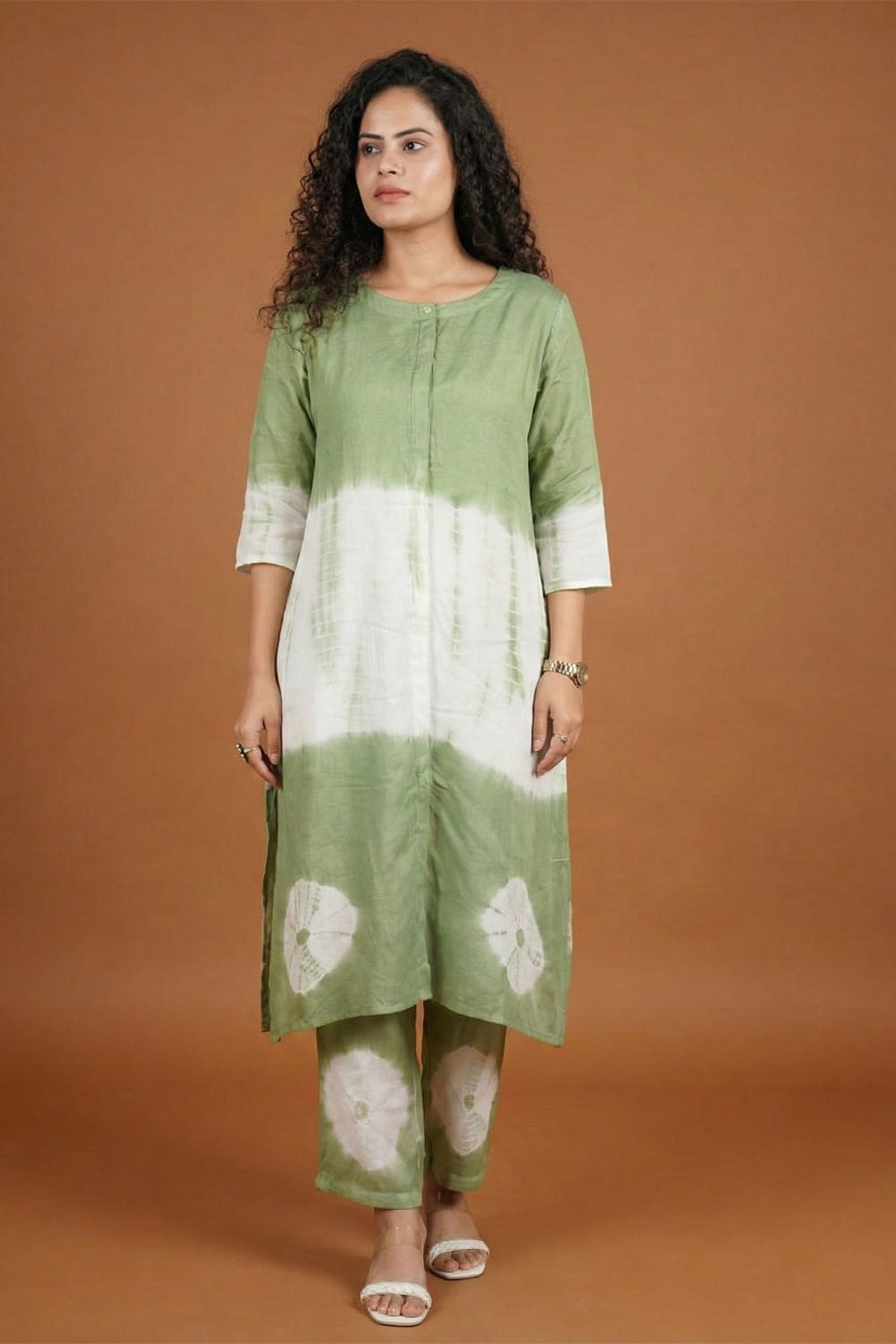 Olive Green Shibori Dyed Straight Kurta Set