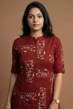 Maroon Tribal Print Straight Kurta Set