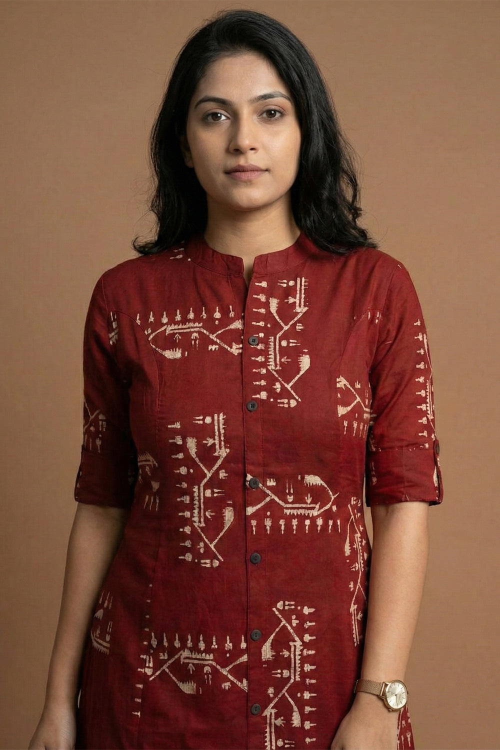 Maroon Tribal Print Straight Kurta Set