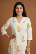 Ivory Tulip Print Cotton Straight Kurta Set