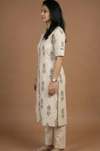 Ivory Handblock Print Cotton Straight Kurta Set