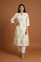 Ivory Tulip Print Cotton Straight Kurta Set