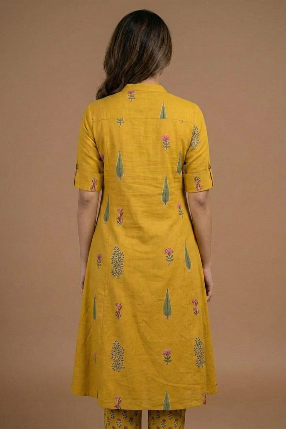 Mustard Yellow Floral Print Straight Kurta Set