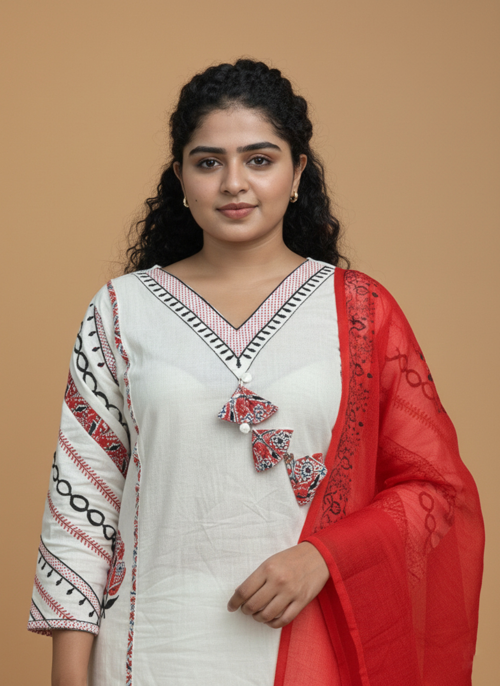 Handblock Printed Ajrakh Fusion Salwar Set