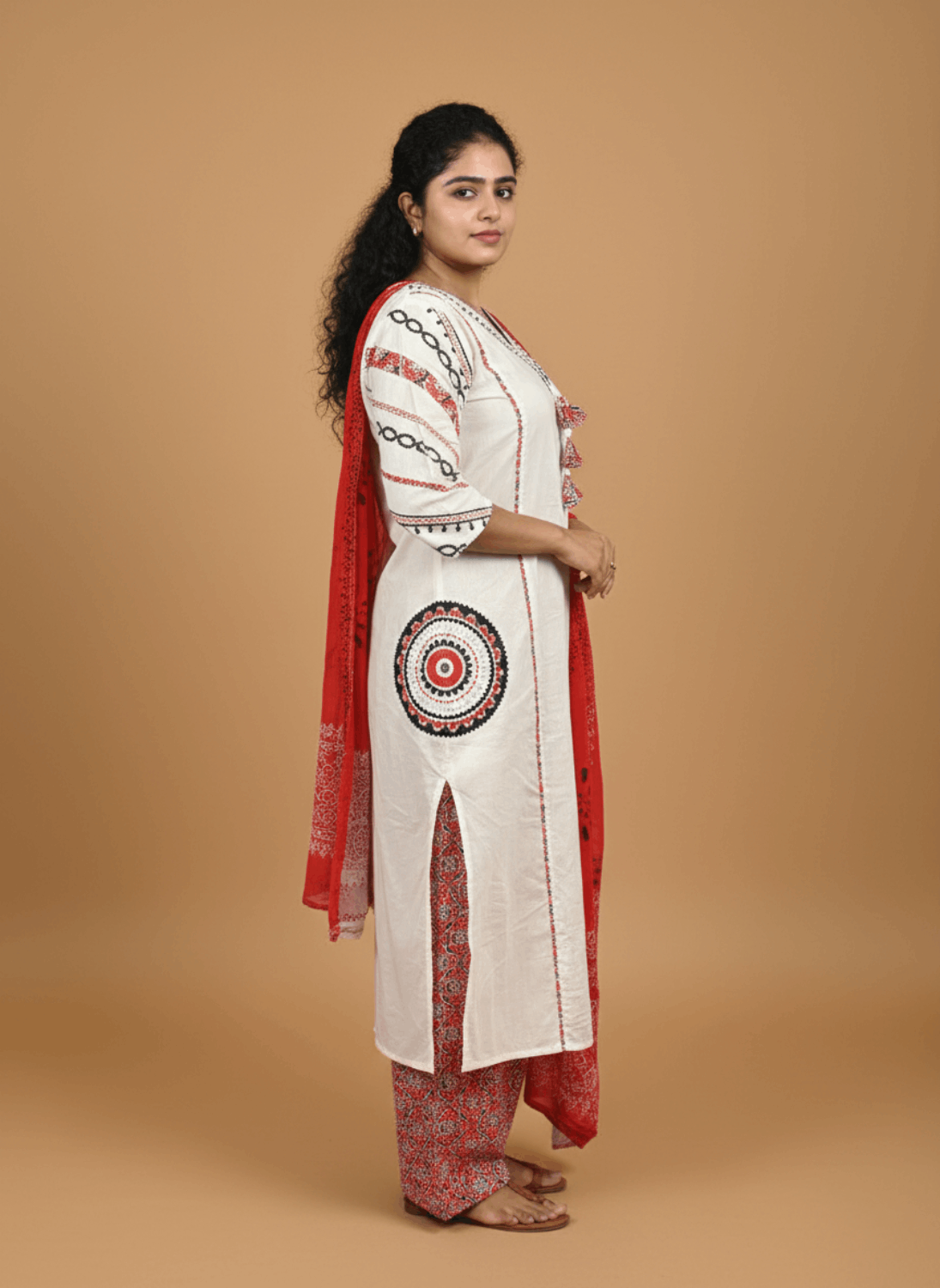 Handblock Printed Ajrakh Fusion Salwar Set