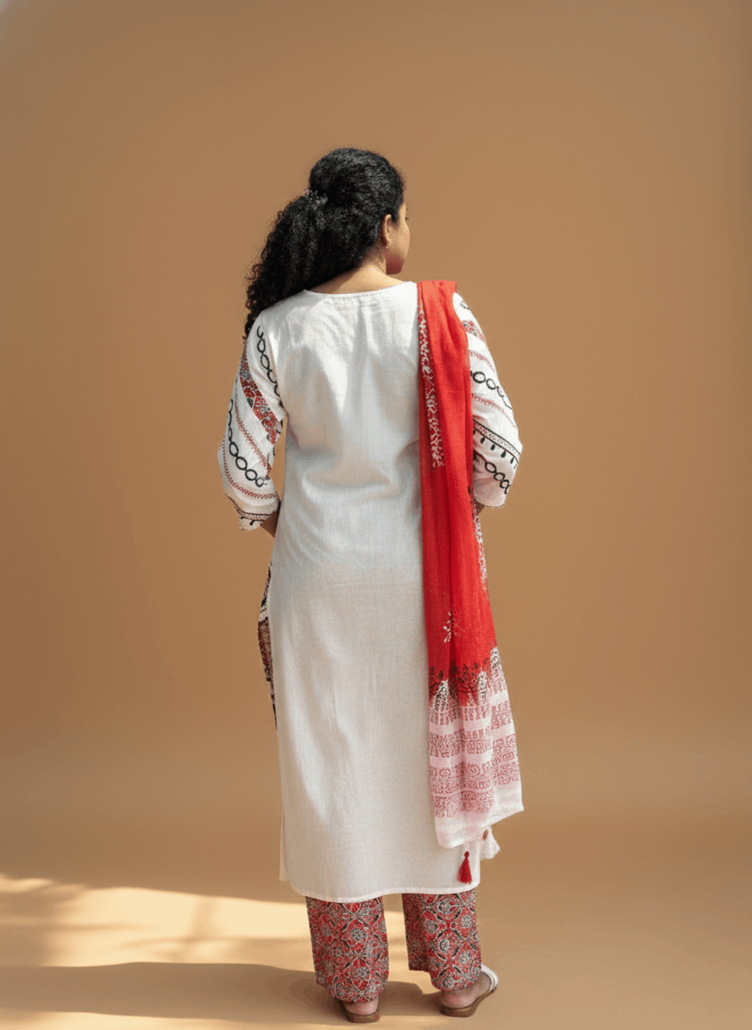 Handblock Printed Ajrakh Fusion Salwar Set