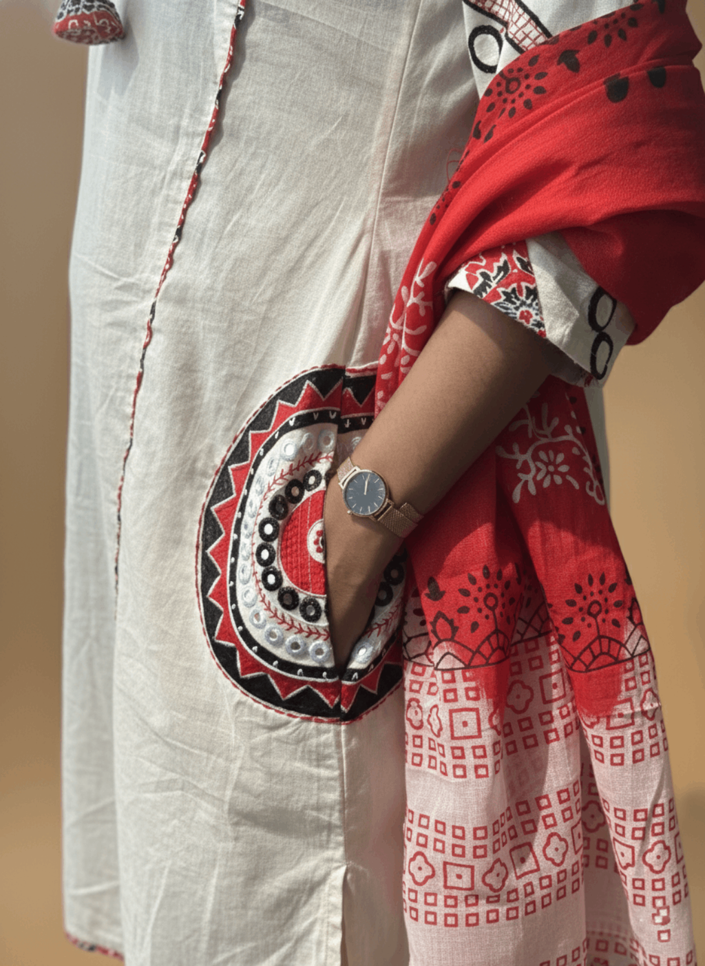 Handblock Printed Ajrakh Fusion Salwar Set