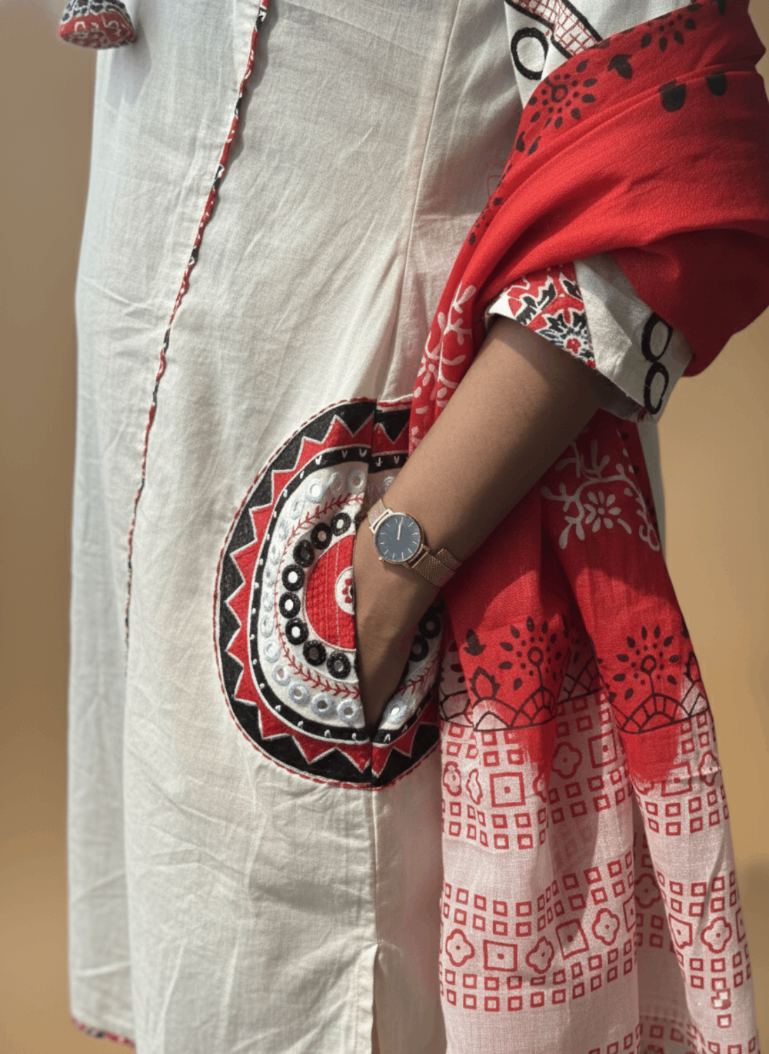 Handblock Printed Ajrakh Fusion Salwar Set