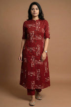 Maroon Tribal Print Straight Kurta Set