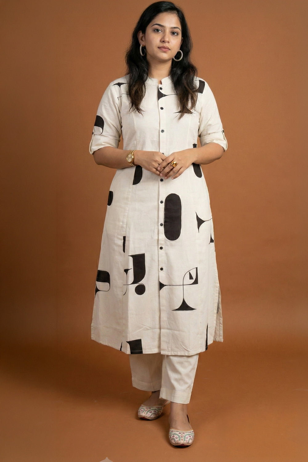Ivory Abstract Muse Button-Down Kurta Set (Medium -3XL)