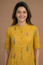 Mustard Floral Print Cotton Straight Kurta Set
