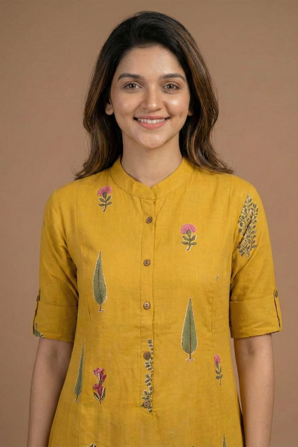 Mustard Yellow Floral Print Straight Kurta Set Main image